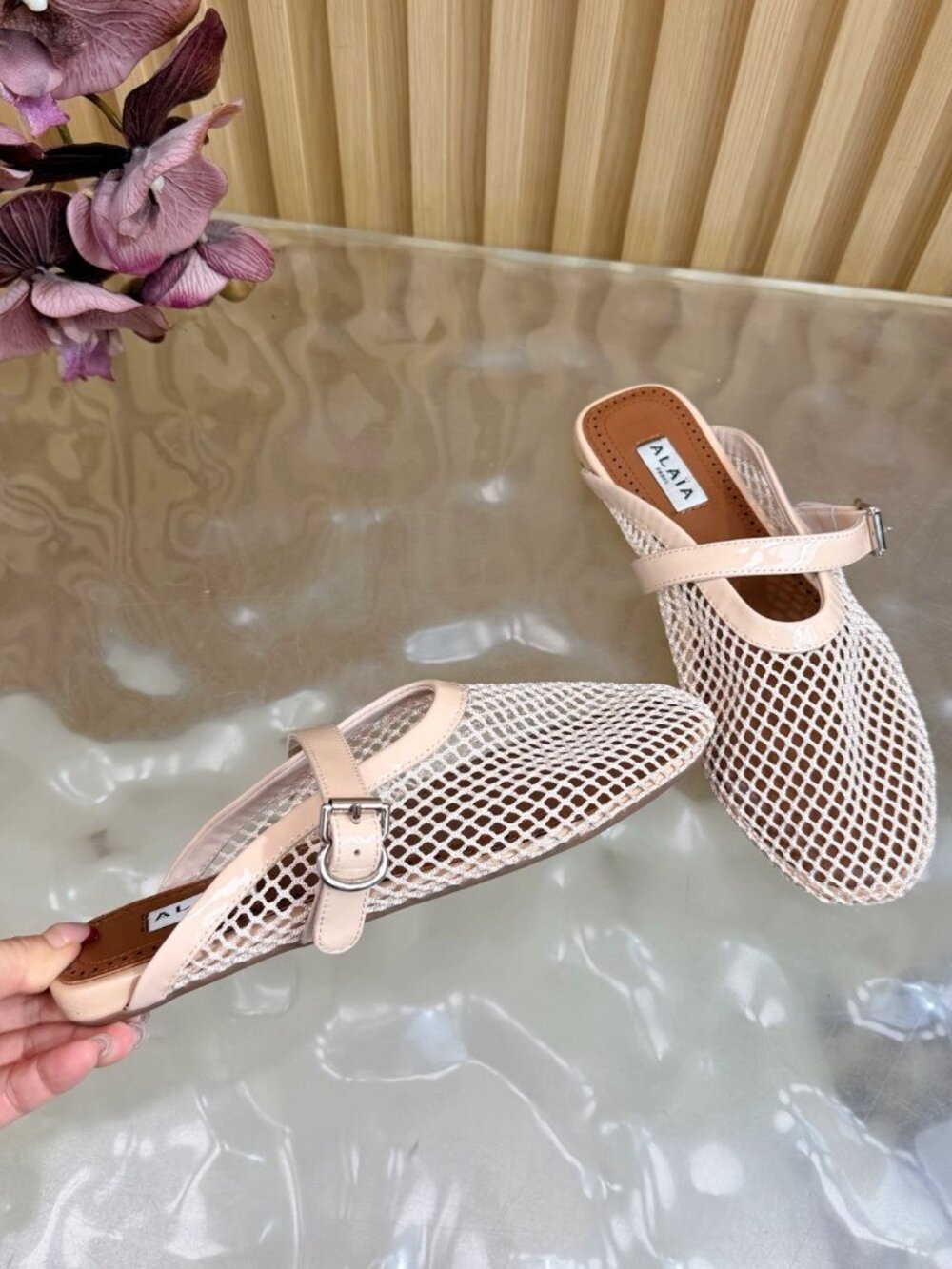 Alaïa Nude Pink Mesh Sandals - Picture 2 of 7